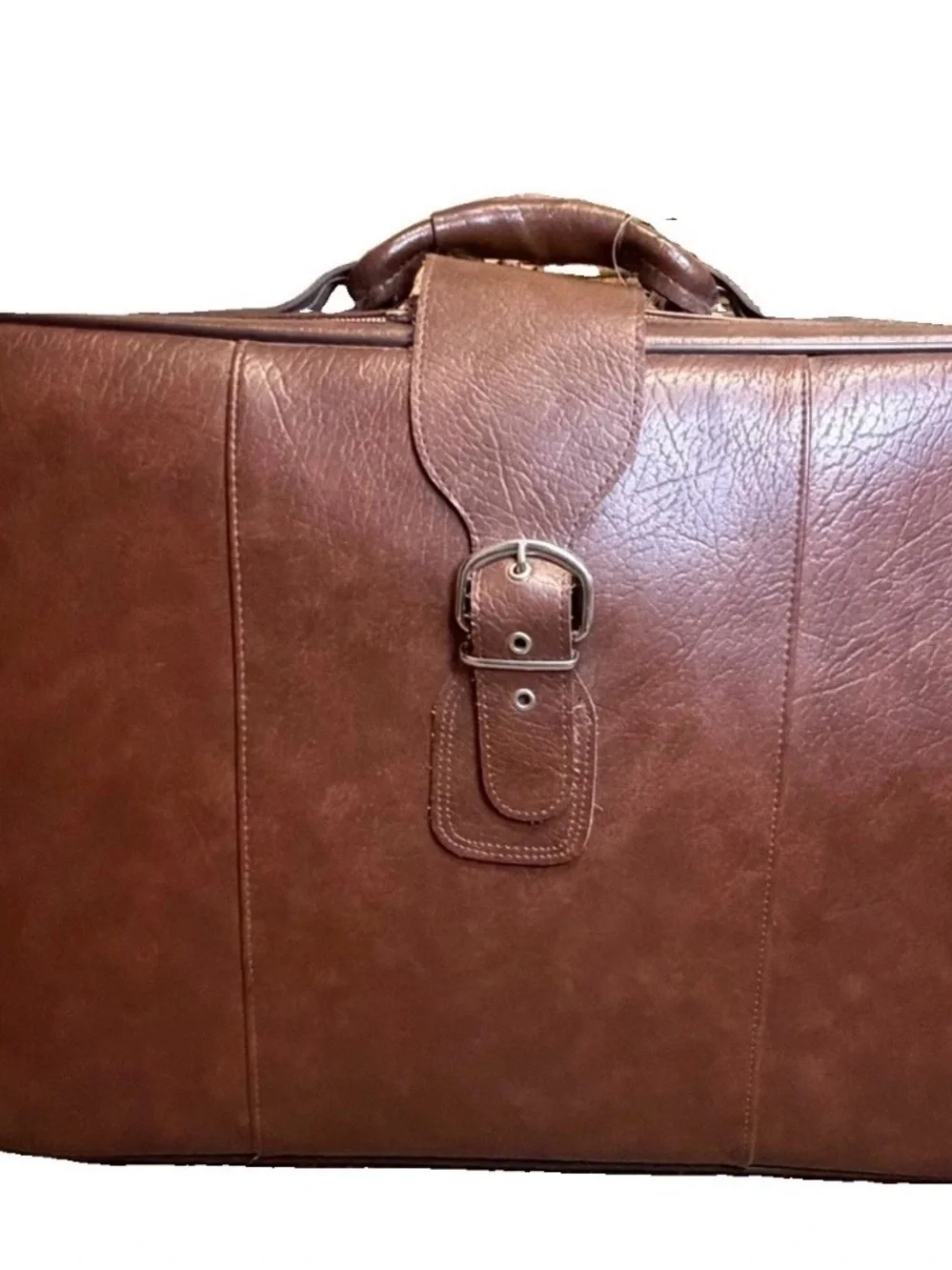 Vintage Brown Leather Suitcase Set 2 Nesting Luggage Keys Clean EUC